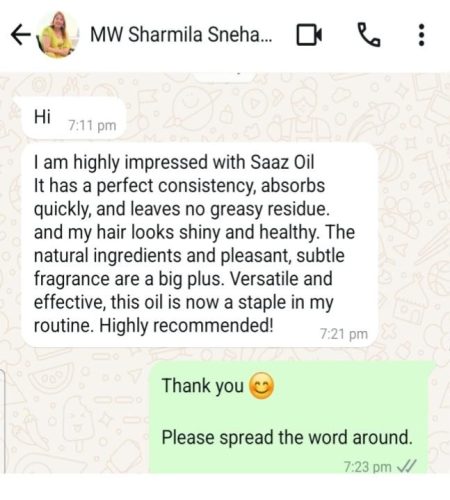 Saaz Hair Oil _ testimonial