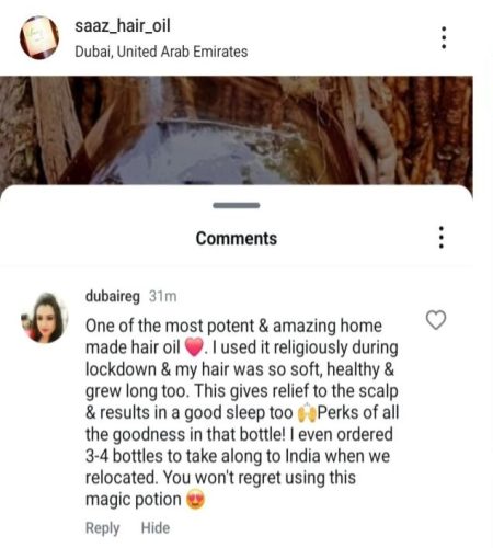 Saaz Hair Oil _instagra feedback